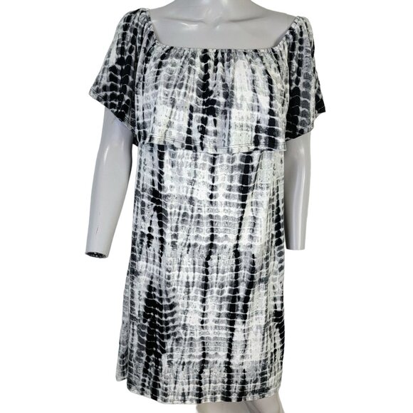 west loop Dresses & Skirts - Tiered Knee Length Dress Women XL 14 Black White Scoop Neck Short Sleeve 16 Fall